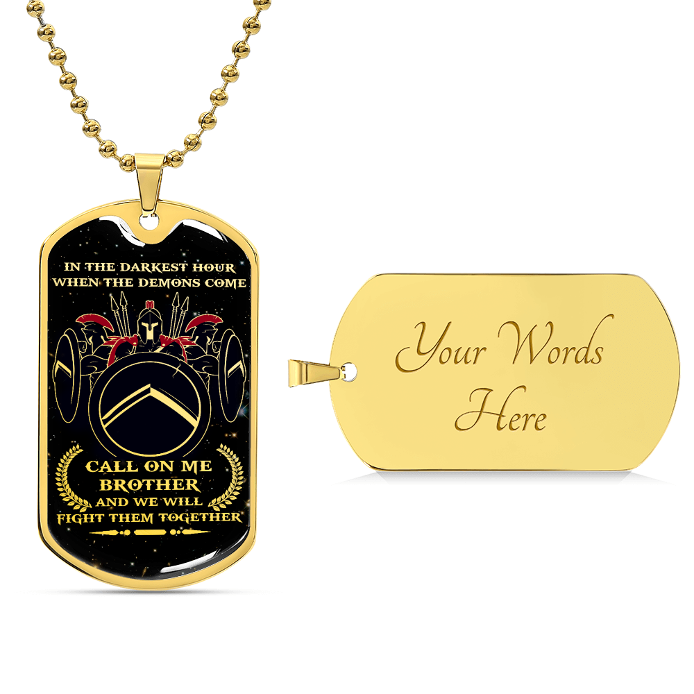 Warrior - Call On Me Brother - Sparta - Spartan - Galaxy - Black Dog Tag - Warrior Dog Tag - Military Ball Chain - Luxury Dog Tag