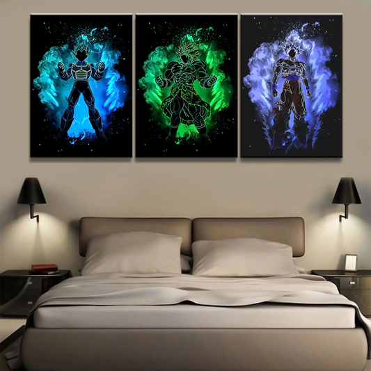 Dragon Ball - 3 Pieces Wall Art - Vegeta - Broly - Goku - Super Saiyan Blue - Mastered Ultra Instinct - Dragon Ball Poster - Dragon Ball Canvas