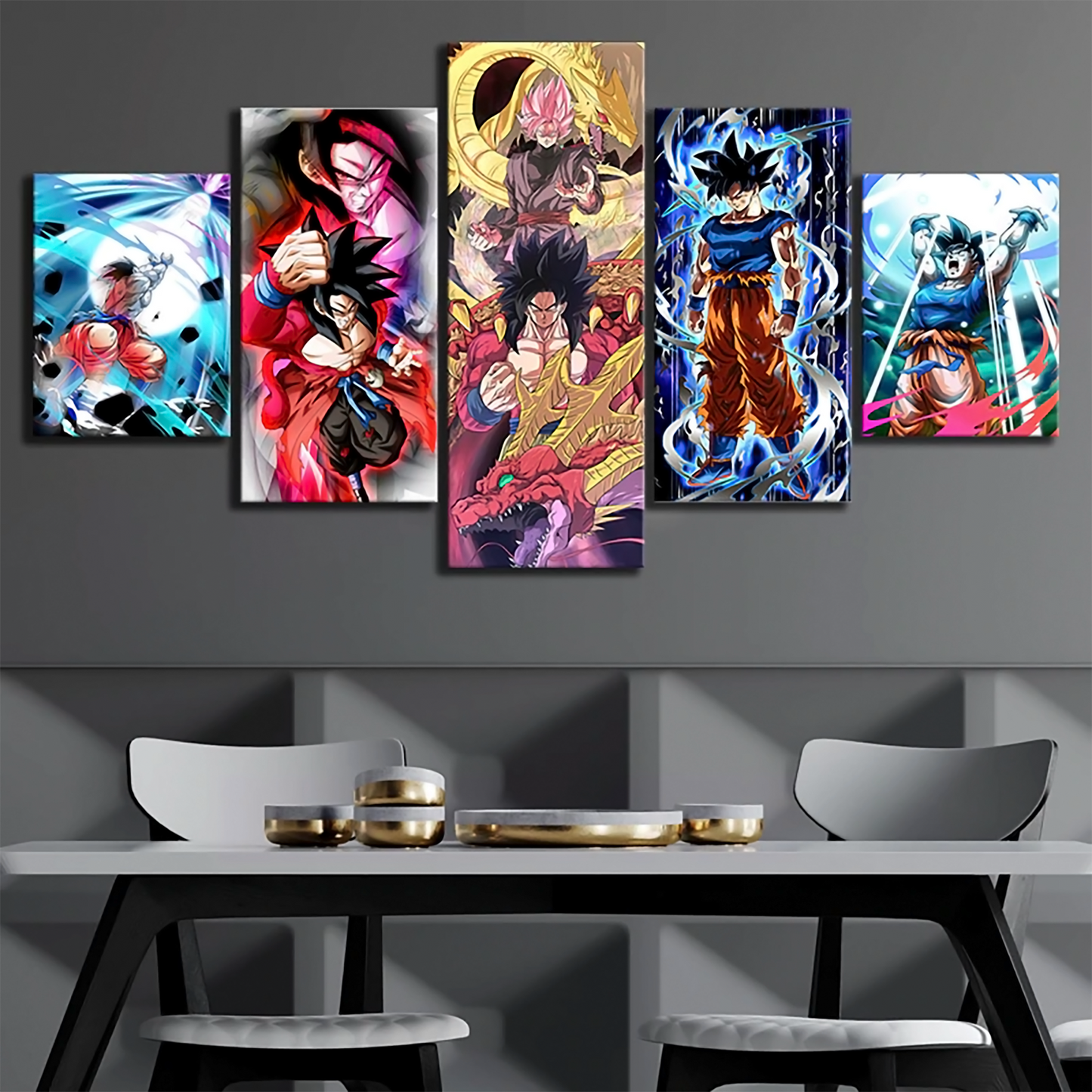 Dragon Ball - 5 Pieces Wall Art - Goku - Black Goku - Super Saiyan Rose - Super Saiyan 4 - Mastered Ultra Instinct - Dragon Ball Poster - Dragon Ball Canvas