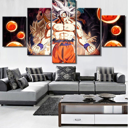 Dragon Ball - 5 Pieces Wall Art - Goku - Super Saiyan 3 - Super Saiyan Blue - Super Saiyan God - Mastered Ultra Instinct - Dragon Ball Poster - Dragon Ball Canvas