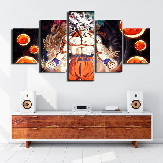Dragon Ball - 5 Pieces Wall Art - Goku - Super Saiyan 3 - Super Saiyan Blue - Super Saiyan God - Mastered Ultra Instinct - Dragon Ball Poster - Dragon Ball Canvas